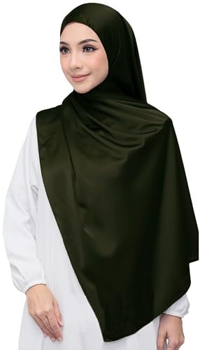 Lina & Lily Luxus-Satin Hijab Kopftuch Schal für Muslimische Frauen Extra Langer (Dunkeloliv)