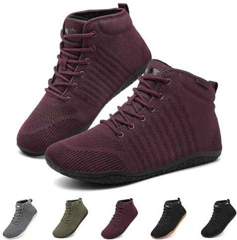 Geweo Barefoot Shoes Hiver Femme Homme Barefoot Bottes de Neige Bottines Chaussures D'hive Minimalistes Chaussures Pieds Nus Winter Boots Randonnée Confortable Snowboots Sneakers Bordeaux 43