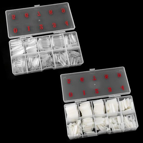 Thyonta 1000PCS French Half Cover False Nails Natural Clear High Material Boxed Manicure Suitable for Women Nail Technicians and Families（Two styles）