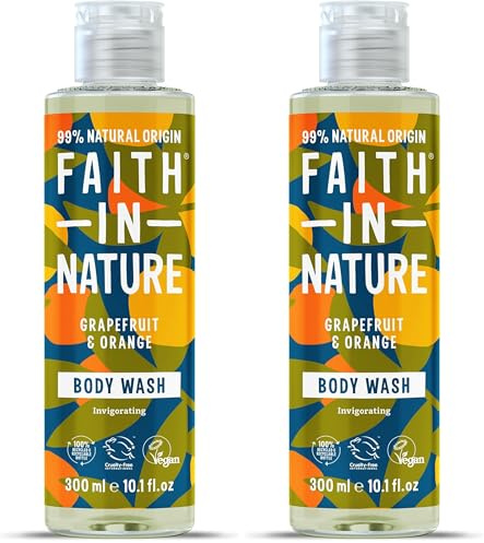 Faith In Nature 300 ml Natural Grapefruit and Orange Body Wash, Invigorating, Vegan and Cruelty Free, No SLS or Parabens (Pack of 2)