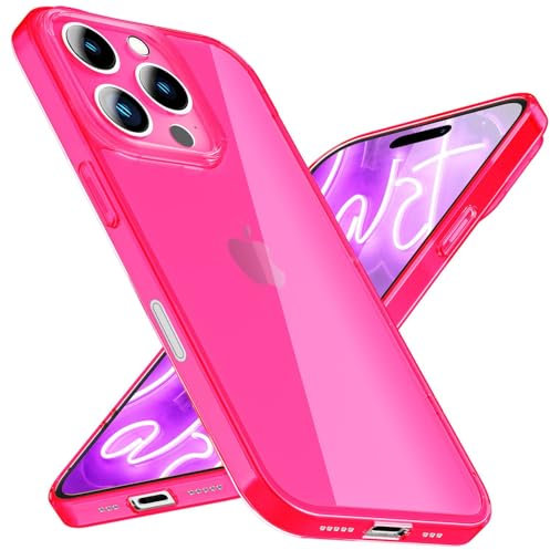 NALIA Neon Clear Cover compatible iPhone 16 Pro Max Case, Transparent Silicone Colorful Shiny Bright Color Translucent Anti-Yellow Slim Protective Bumper Soft Flexible Shockproof Rugged, Color:Pink