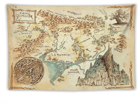 Poster Mittelerde-Karte vom Herr der Ringe (13), Bilddruck, Wandkunst, Wandteppich, Gemälde, Wandteppiche, Kunstwerke, Geschenkidee, Raumästhetisch, 101,6 x 152,4 cm