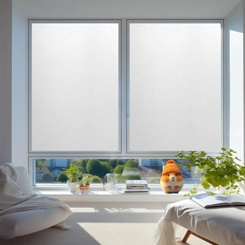 Sonnenschutzfolie Fenster Innen 30 x 420 cm, Selbstklebend Ohne Kleber Statische Blickdicht Matt, Sichtschutz Anti Uv, Statische Privatsphäre Haftend für Büro Bad, weiß matt
