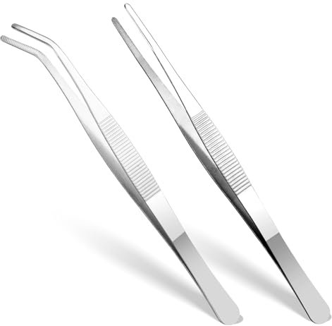 GEEHUA Lot de 2 pinces à épiler incurvées, droites, en acier inoxydable, avec pointe plate et dentelée incurvée, pour travaux électroniques, laboratoires, animaux aquatiques (20 cm)