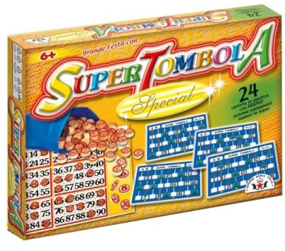 Super Tombola, Gioco Tradizionale da Tavolo, Tombola per Tutta la Famiglia con Numeri in Legno (48 Cartelle)