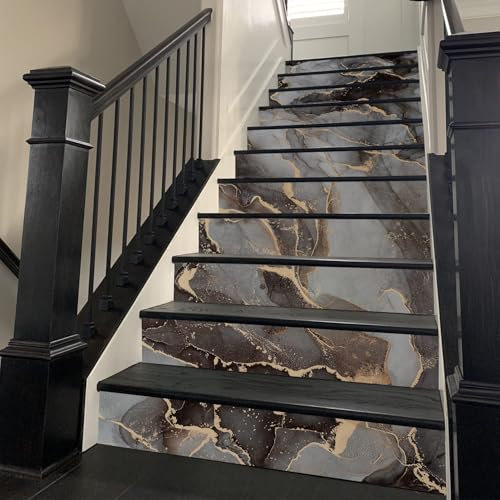 Neukids 14Stück 100x18cm Treppenaufkleber,Dunkelgrauer Marmor Treppenaufkleber,Vinyl Treppe Aufkleber für Treppenstufen,Selbstklebende Treppe Aufkleber Wohnzimmer-Dekor,Küche Bad Fliesenaufkleber