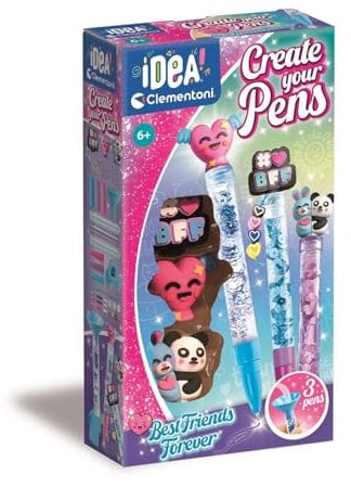 Clementoni Idea Deine Stift-Kreationen BFF beste Freunde für immer - DIY Stifte-Set mit tollen Accessoires - Bastelset zum Stifte selber machen, Kreativspielzeug für Kinder ab 6 Jahren, 18872