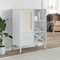 CFODOJ Schränke & Aufbewahrung, Buffets & Sideboards-Home-Highboard SENJA Rattan-Optik, Weiß, 90 x 40 x 112 cm, Massivholz, Kiefer