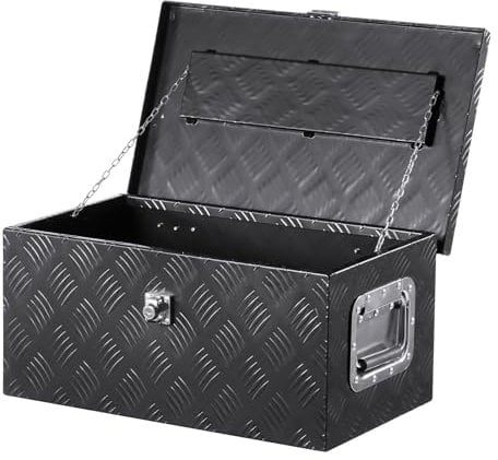 VEVOR Boîte à outils pour camion en aluminium, 508x304,8x241,3 mm, coffre de benne de pick-up verrouillage, plaqué à rayures avec poignées latérales et clés pour remorque camping-car camionnette, noir