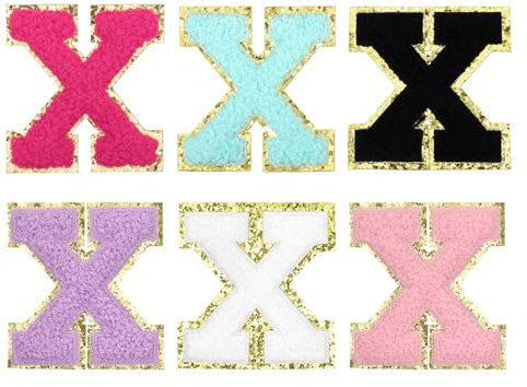 sourcing map Chenille Letter Patches 3.3 Alphabet X Iron on Embroidered Patch Sew on Letter Stickers Applique for Repairing Clothing Jeans Shoes Hats DIY(Multicolored, Pack of 6)