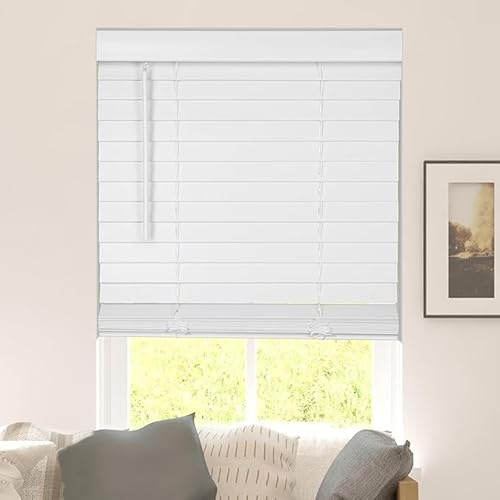 Calyx INTERIORS Faux Wood Blinds with Classic Valance, Cordless, 2 Slat, 22.5 W x 48 H, Blinds for Indoor Windows, Room Darkening Window Blinds for Home Interior Windows and Doors, Pure White
