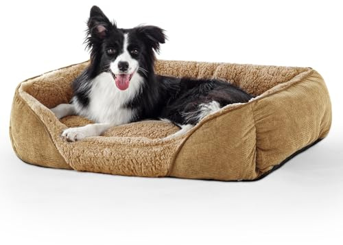 JOEJOY Dog Cat Bed Medium Pet Sofa Bed, Warm Lamb Fleece Medium Dog Bed, Washable Dog Bed For Corgi, 63x53x21cm(Brown)