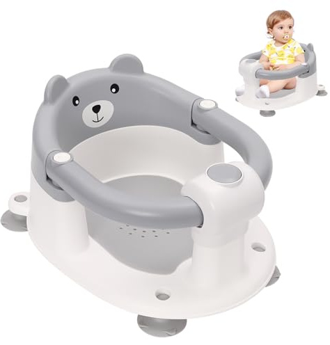Badewannensitz Baby ab 6-24 Monate Rutschfester Baby Badewannensessel mit 4 Starken Saugnäpfen und Ergonomisch Rückenlehne Tragbarer Sicherer Badesitz Geschenke für Kleinkinder und Neugeborene Grau