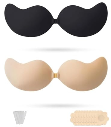 AEIIVOUT 2 Pack Sticky Bra, Reusable Stick on Push up Bra for Woman Strapless Backless Bra for Party, Wedding, Everyday
