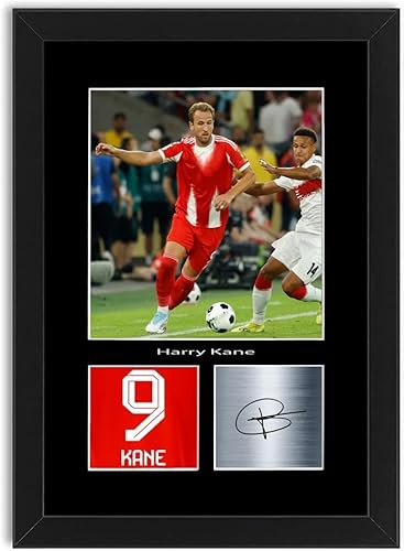 LJW Prints Harry Kane Fußballspieler 2025-2026 Druck signiert Autogramm Foto Poster für Fans und Fans, gerahmt