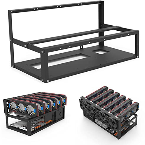 Masyrt 6 GPU Miner Rig Case Frame,Steel Open Air Miner Computer Rack,Mining Rig Frame Case for Crypto Currency Bitcoin Mining Accessories Tools (Frames Only,Fans and GPU Is Not (black)