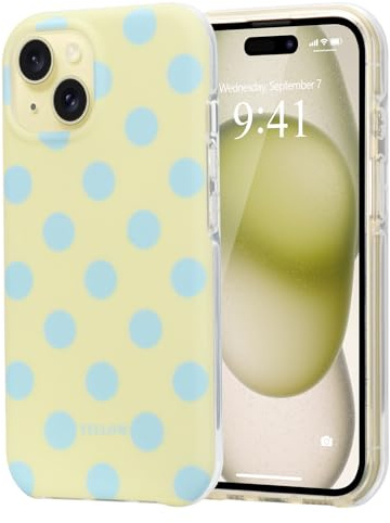 Wirvyuer for iPhone 14/13 Case Polka Dot Silicone for Women, Yellow | Cute Polka Dot Pattern, Trendy Aesthetic Design Phone Case for Girls, Soft TPU Slim Shockproof Anti-scratch Cover