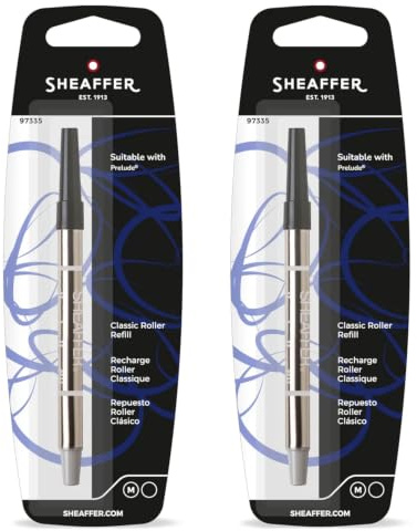 Sheaffer Classic Rollerball Refills Black Medium Pack of 2 | Smooth ink flow, Long-lasting performance, Medium tip writing, Reliable everyday use