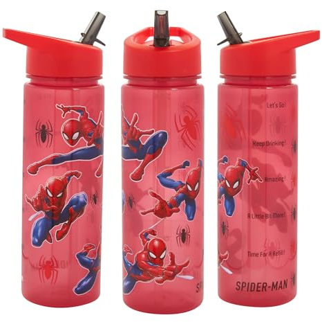 Marvel Polar Gear Gourde avec paille rabattable Spider-Man pour enfants - Réutilisable - Sans BPA - Plastique recyclable - Rouge - 600 ml
