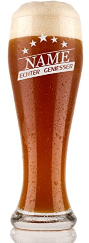 Weizenbierglas 0,5l mit Gravur personalisiert Bierglas Geschenkideen Weizenglas Geburtstagsgeschenk für Männer Geschenk-Idee zum Geburtstag - Motiv Genießer Sterne Weizen Vatertagsgeschenk
