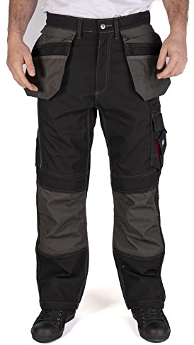 Lee Cooper Workwear LCPNT224 Mens Contrast Multi & Holster Pocket Kneepad Work Safety Cargo Pants Trousers, Black, 42W / 33L