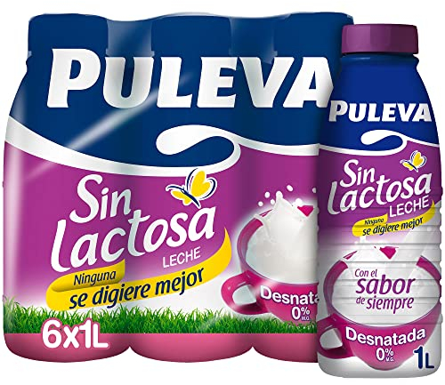 Leche Puleva Sin Lactosa Desnatada 0% M.G botella 1L - Pack 6 unidades