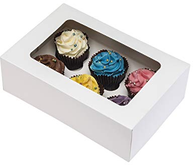 PACK N TRADE 10 Pcs cupcake boxes 6 hole - Multifunction Inserts Deep cake boxes for cupcakes – White cup cake boxes (24 x 16 x 7.5 cm) with Clear Window - Ideal for Muffins, Cupcakes & Pastries
