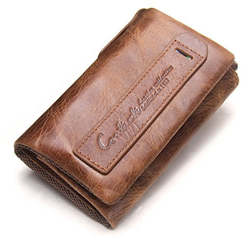 Contacts Femmes Véritable Carte en Cuir Porte-Clé Zipper Coin Clutch Portefeuille Portefeuille (Marron)