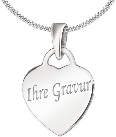CLEVER SCHMUCK Personalisierte Herzkette Anhänger Herzschloss mit Gravur 13 mm Liebesschloss + Kette Sterling Silber 925 im Schmucketui