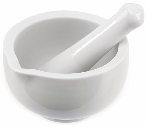 Alpina White Porcelain 8.5cm Pestle and Mortar Hand Grinder Crusher
