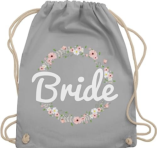 Shirtracer Turnbeutel Rucksack - JGA Junggesellenabschied Frauen - Bride Blumenkranz - Unisize - Hellgrau - utensilien junggesellinnenabschied brauttaschen bachelorette party turnsackerl brauttasche