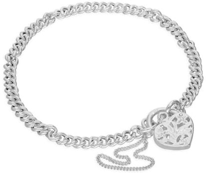 jewellerybox Sterling Silver Curb Chain Charm Bracelet with Heart Padlock 8 Inches