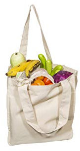 Einkaufstaschen aus Segeltuch mit Flaschenhülsen – Einkaufstasche aus Stoff – strapazierfähig und hochwertig – wiederverwendbare Einkaufstaschen – waschbar und umweltfreundlich mit Griffen (1 Tasche)