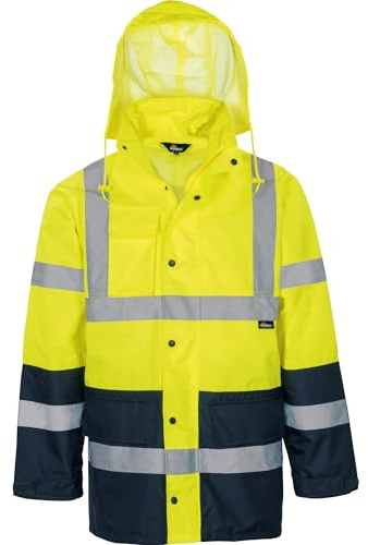 Vizwell Warnschutz-Kontrast-Regenjacke mit abnehmbarer Kapuze, Regenjacke mit 3000 mm Wassersäule, reflektierende wasserabweisende Jacke