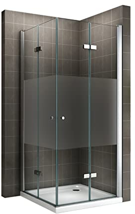 i-flair Duschkabine EMMA mit Falttüren 90x90 cm (Links x Rechts) Höhe: 190cm, Eckduschkabine Falttürkabine aus teilsatiniertem 6mm NANO ESG Sicherheitsglas - DK99