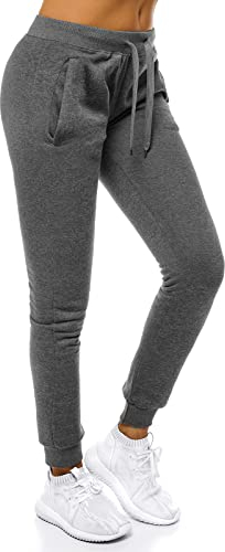 OZONEE Damen Jogginghose Hose Trainingshose Sporthose Freizeithose Motiv Damenhose Fitnesshose Sweathose Sweatpants Joggpants Fußballhose JS/CK01 DUNKELGRAU M