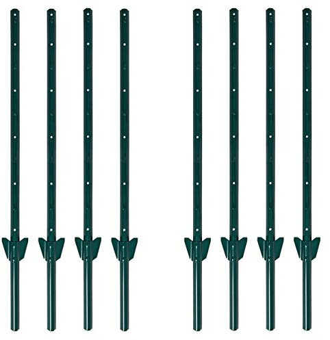 ESTEXO Zaunpfosten Zaunanker Erdanker Zaunhalter für Sechseckgeflecht und Volierendraht (8X 87 cm/Grün RAL 6005)