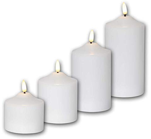4er Set LED Stumpenkerze 3D-FLAMME Timer,warmweiß