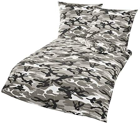 Traumschlaf Renforcé Camouflage Graphit Bettwäsche Set • mega Design im Tarnmotiv 100% Baumwolle Reißverschluss • 155x220 cm + 80x80 cm
