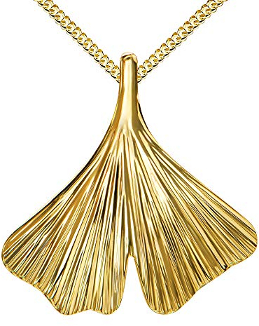 JEVELION Anhänger 585 Gold 14Karat 14K mit Ginkgo-Blatt Gold für Damen Mit Kette 45 cm