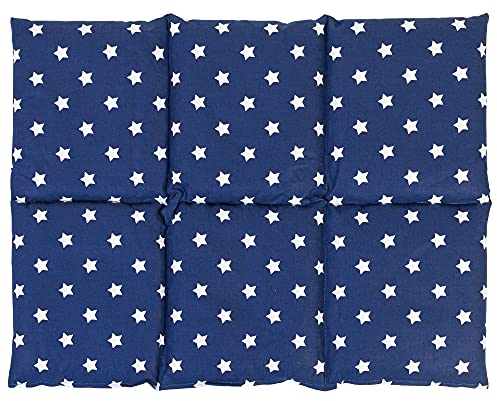 Coussin aux graines de lin 40x30 - Bouillotte sèche - Coussin thermique - Compresse froide (6 compartiments; Design: bleu étoilé)