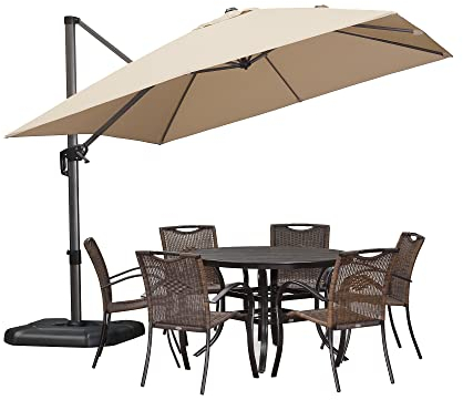 PURPLE LEAF Sonnenschirm 300 x 300 cm Groß Ampelschirm mit Kurbel 360-Grad Drehbar mit Fußpedal und Kreuzsockel für Terrasse, Balkon Sonnenschutz, Beige