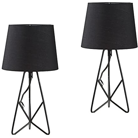 OuXean Modern Tischlampe, E14 Schreibtischlampe Night Light mit hohlem Metallsockel und Stoffschirm für Schlafzimmer, Wohnzimmer, 2er Set (ohne Glühbirne) (Schwarz)