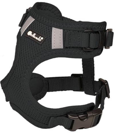 Petlando Hundegeschirr Mesh Vest, leichtes Brustgeschirr aus weichem Mesh & Nylon, stufenlos verstellbar, reflektierend mit 2 D-Ringen, Welpengeschirr, Schwarz XS für kleine Hunde