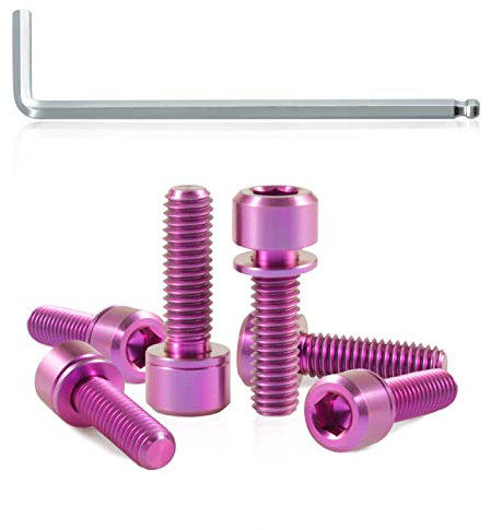 SPEEDWOX Fahrrad-Vorbauschrauben mit Unterlegscheiben, Titanlegierung, Sechskant, konische Schrauben, für Mountainbike, Rennrad, M6 x 20 mm, Violett, 6 Stück