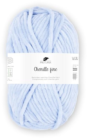 Pro Lana Chenille fine 50 g/100 m NS 5-6 100% Polyester, samtig weiche und stabile Chenille Wolle, Babywolle, Oeko-Tex zertifiziert, schadstofffrei (hellblau)