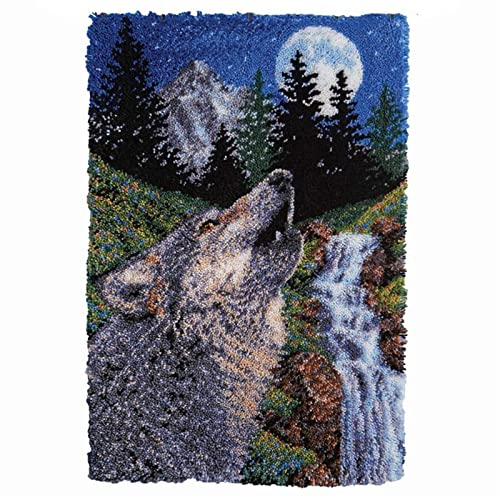 XXXXW DIY Latch Hook Kits Latch-Haken-Kits mit gedrucktem Wolf-Muster-Leinwand-Tapisserie-Kits-Latch-Haken-Teppich-Kits for Erwachsene Kinder-Dekoration Knüpfkissen Set (Size : 102x69cm)
