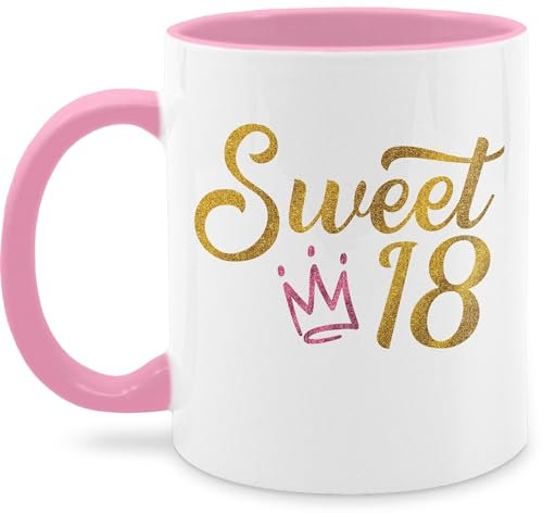 Tasse Tassen 325ml - 18. Geburtstag - Sweet Eighteen Glitzer Optik mit Krone - 325 ml - Rosa - zum geschenke für jungs ab 18 volljährigkeit mug geschenkidee 18.geburtstag junge geschenk 18-