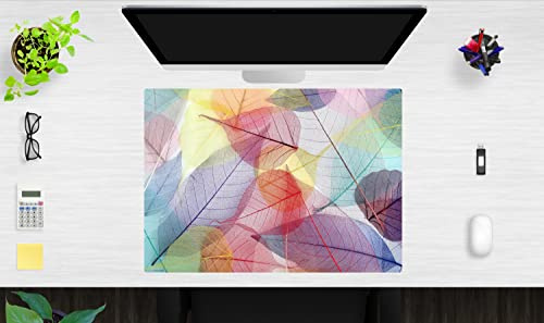 Schreibtischunterlage für Kinder und Erwachsene – “Bunte Blätter auf Leuchttisch – aus erstklassigem, strapazierfähigem Vinyl (Kunststoff -BPA frei) – 70 x 50 cm – Made in Germany