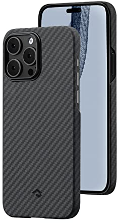 pitaka Ultradünne Hülle für iPhone 14 Pro Kompatibel mit Magsafe aus Aramidfaser Magnetische Schutzhülle mit 3D Textur Haptik Kratzfeste Handyhülle Minimalismus [MagEZ Case 3] Schwarz/Grau